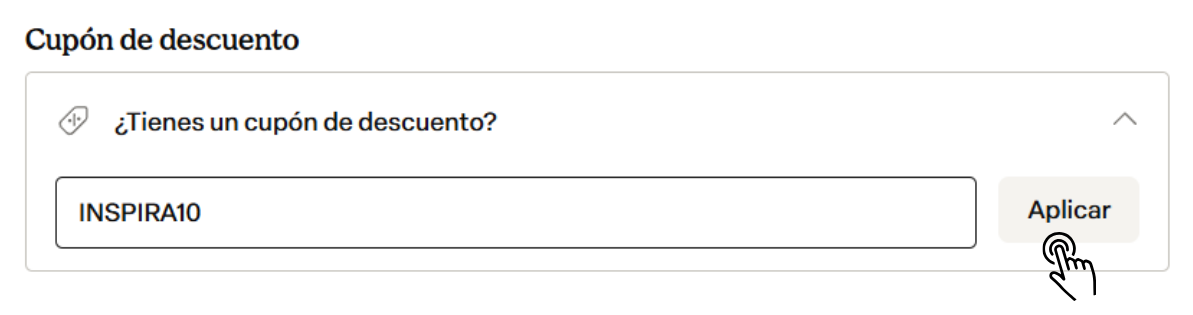 Cómo aplicar el cupón de descuento INSPIRA10